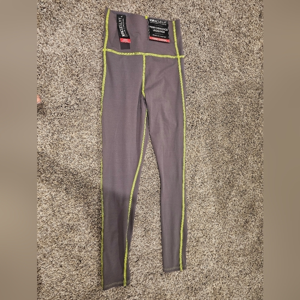 Miraclesuit Tummy Control Performance Leggings Small Grey Green